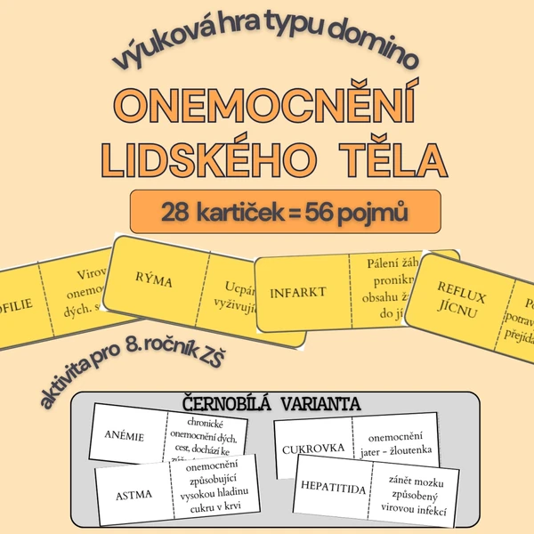 Domino ONEMOCNĚNÍ LIDSKÉHO TĚLA, černobílá i barevná verze