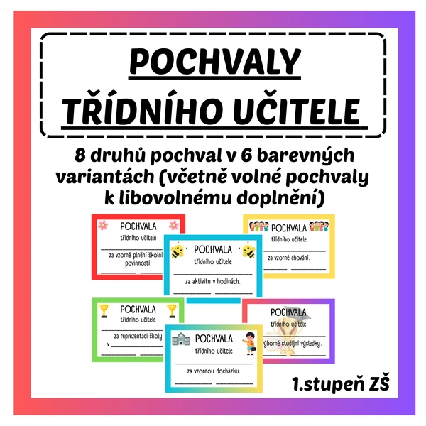POCHVALY TŘÍDNÍHO UČITELE