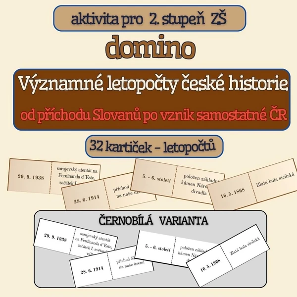 Domino VÝZNAMNÉ LETOPOČTY ČESKÝCH DĚJIN - barevná i černobílá verze