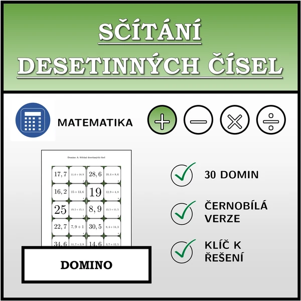 Domino - Sčítání desetinných čísel | matematika