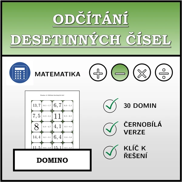 Domino - Odčítání desetinných čísel | matematika