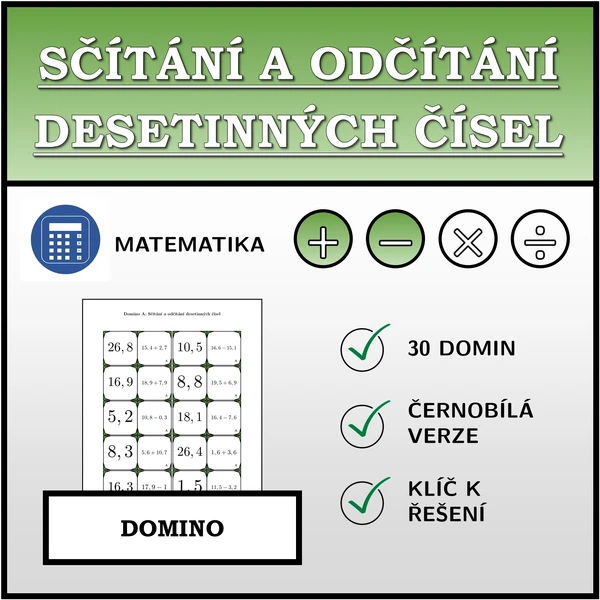 Domino - Sčítání a odčítání desetinných čísel | matematika