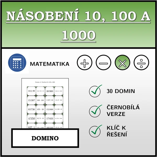 Domino - Násobení 10, 100 a 1000 | matematika