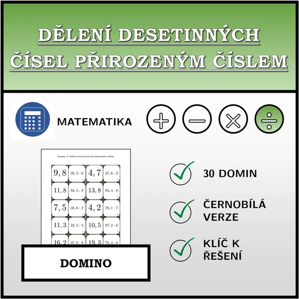 Domino - Dělení desetinných čísel přirozeným číslem | matematika