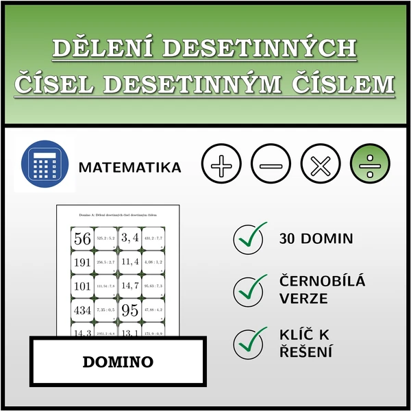 Domino - Dělení desetinných čísel desetinným číslem | matematika