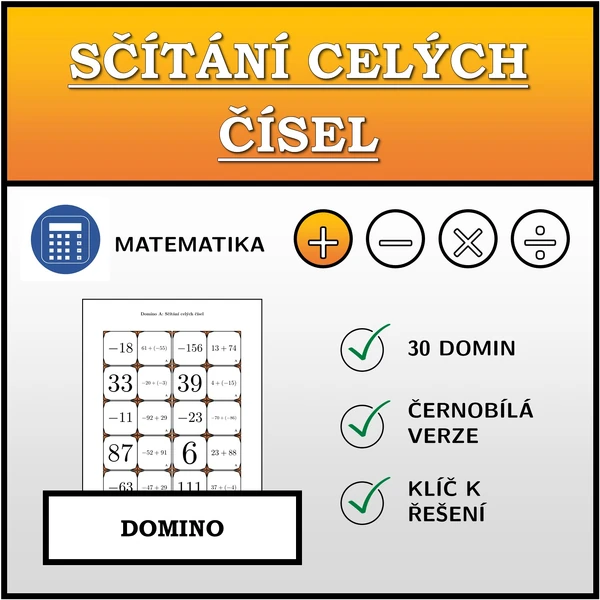 Domino - Sčítání celých čísel | matematika
