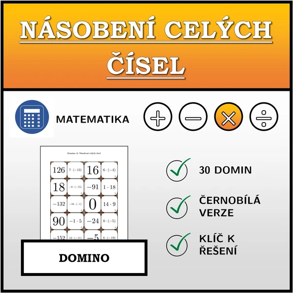 Domino - Násobení celých čísel | matematika