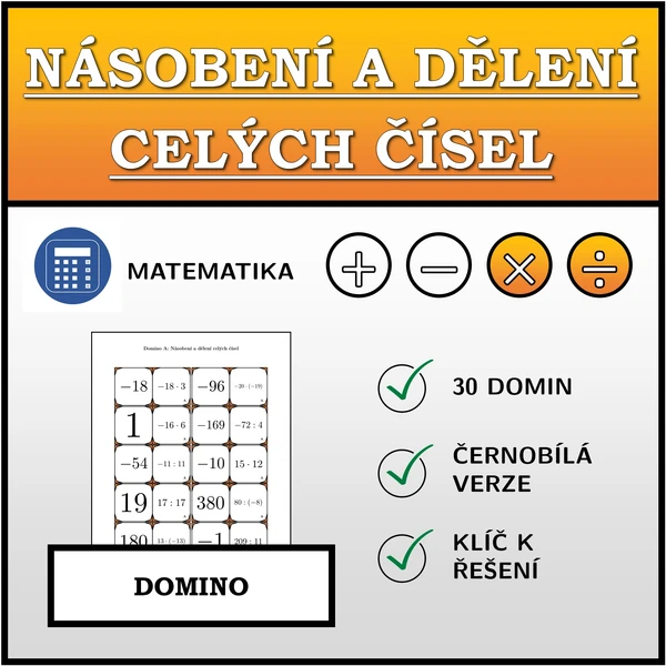 Domino - Násobení a dělení celých čísel | matematika