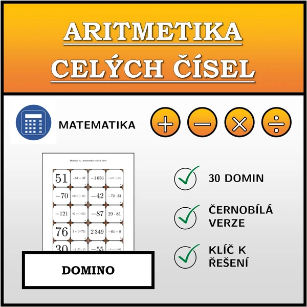 Domino - Aritmetika celých čísel | matematika