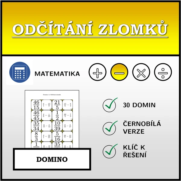 Domino - Odčítání zlomků | matematika