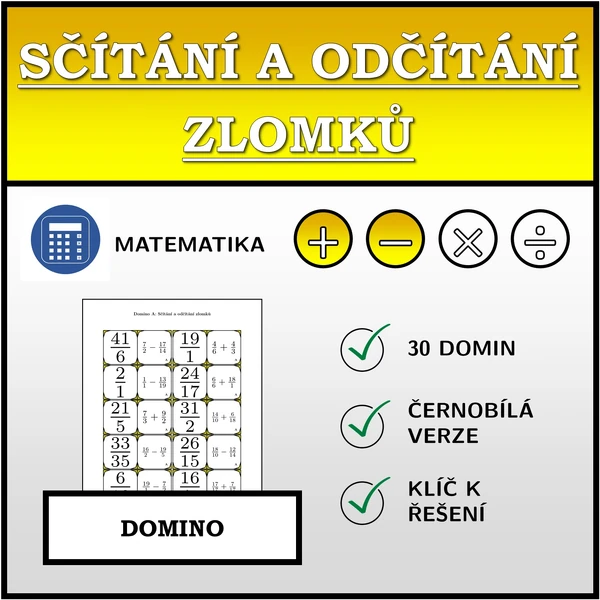 Domino - Sčítání a odčítání zlomků | matematika
