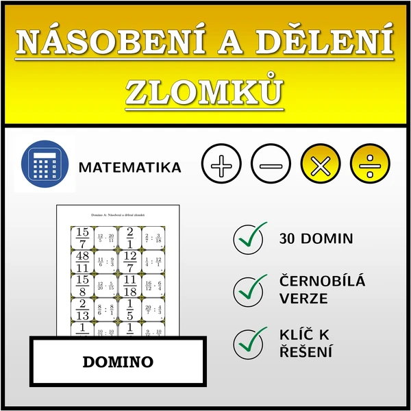 Domino - Násobení a dělení zlomků | matematika