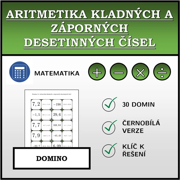 Domino - Aritmetika kladných a záporných desetinných čísel | matematika
