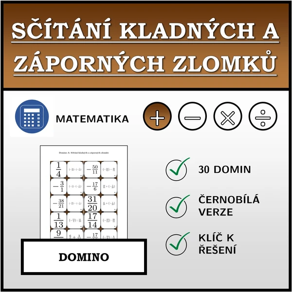 Domino - Sčítání kladných a záporných zlomků | matematika