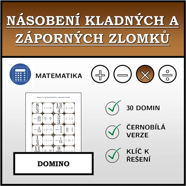 Domino - Násobení kladných a záporných zlomků | matematika