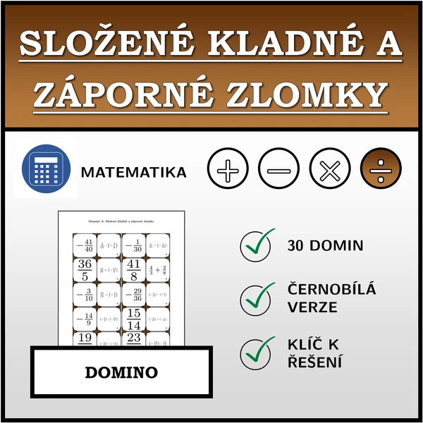 Domino - Složené kladné a záporné zlomky | matematika