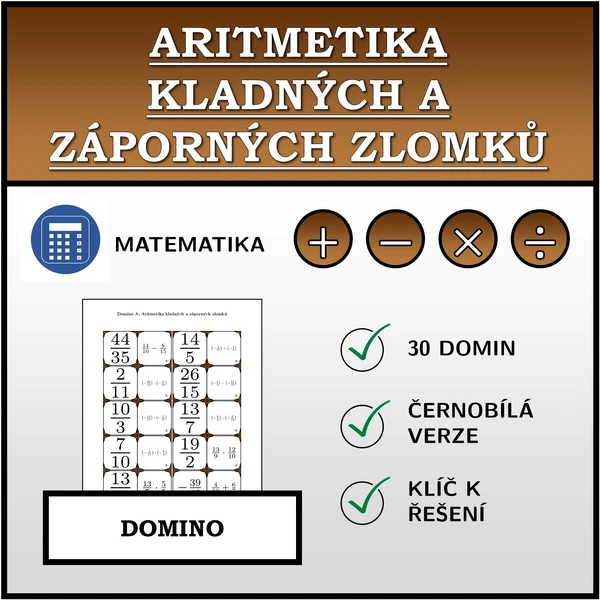 Domino - Aritmetika kladných a záporných zlomků | matematika