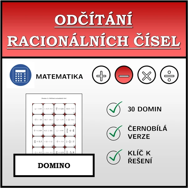 Domino - Odčítání racionálních čísel | matematika