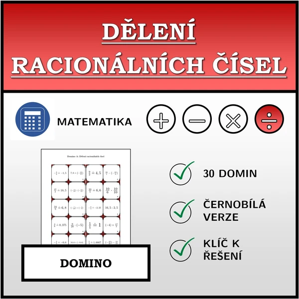 Domino - Dělení racionálních čísel | matematika