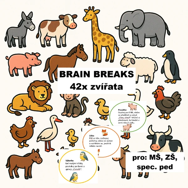 Brain breaks - 42 kartiček o zvířatech