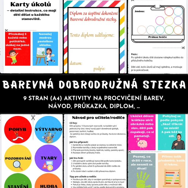 Barevná dobrodružná stezka plná aktivit