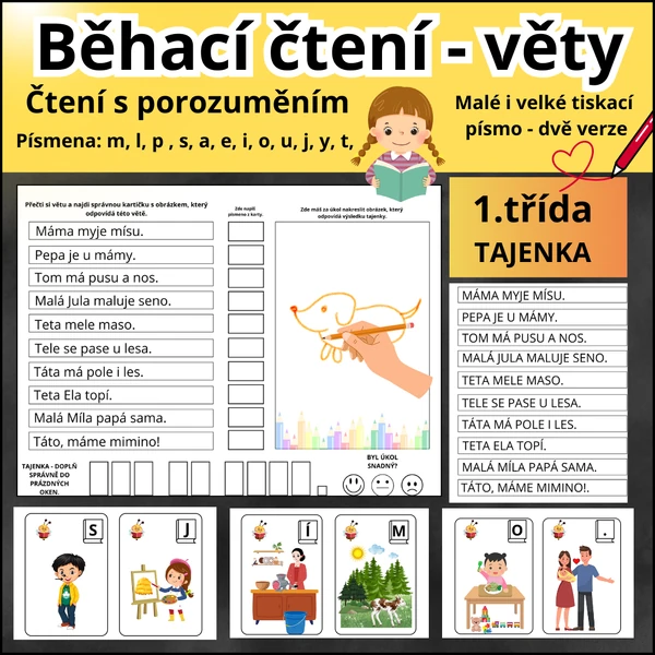 ČTENÍ S POROZUMĚNÍM - 1. TŘÍDA - BĚHACÍ VĚTY