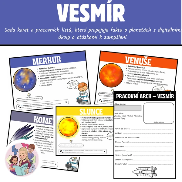Vesmír - sada výukových karet a pracovního listu