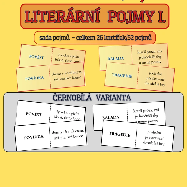 domino LITERÁRNÍ POJMY I. barevná i černobílá verze