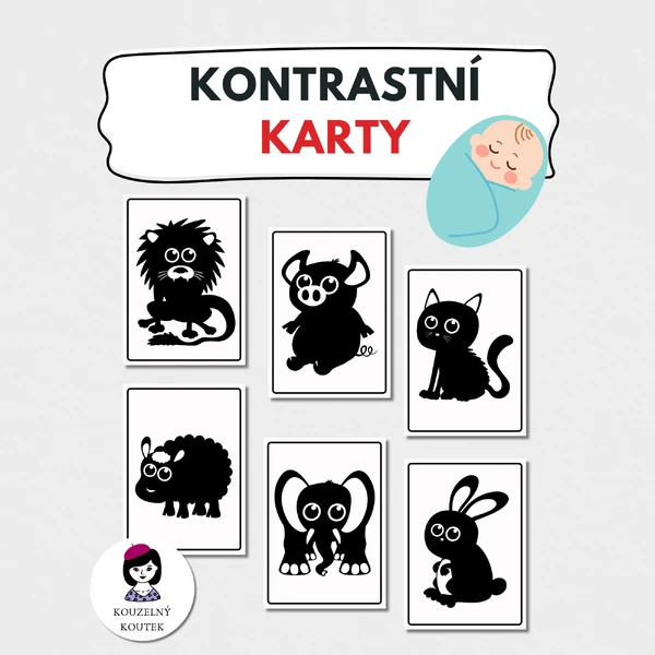 Kontrastní kartičky pro miminko, černobílé kartičky