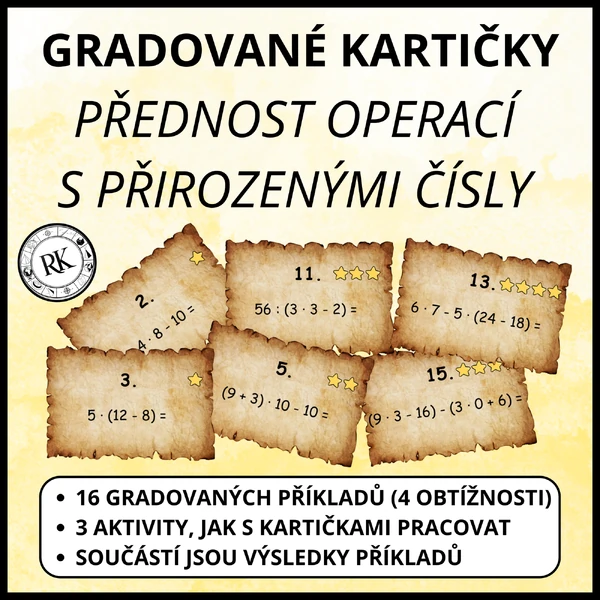 Přirozená čísla - přednost operací (gradované kartičky)