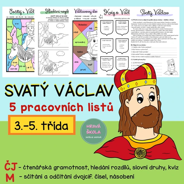 SVATÝ VÁCLAV - VYBARVOVAČKY ČJ + M - 3.-5. TŘÍDA - 5 PL + řešení