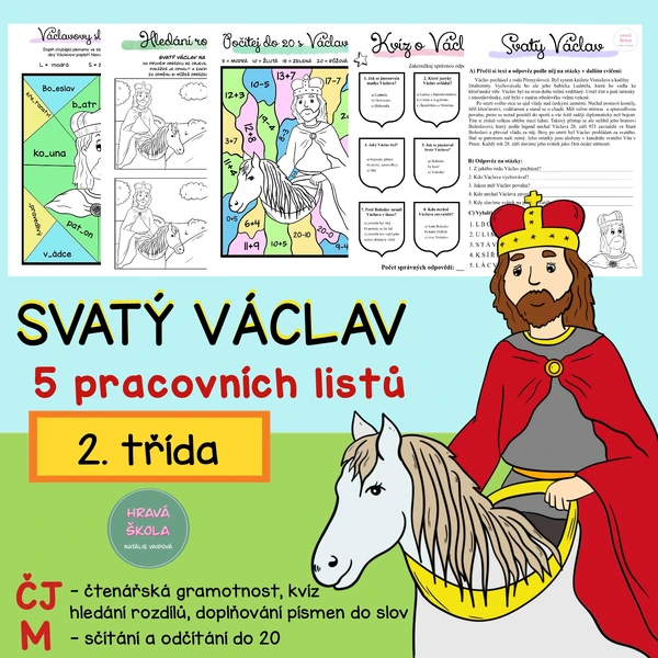 SVATÝ VÁCLAV - VYBARVOVAČKY ČJ + M - 2. TŘÍDA - 5 PL + řešení