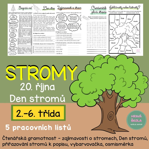 STROMY, DEN STROMŮ - PŘ + ČJ - 2.-6. TŘÍDA - 5 PL + řešení