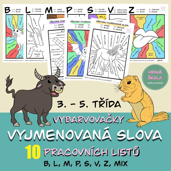 VYJMENOVANÁ SLOVA - VYBARVOVAČKY - 10 pracovních listů - ČJ 3.-5. TŘÍDA + řešení