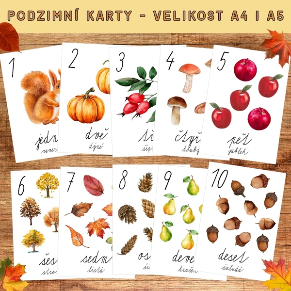 Podzimní číselné karty 1-10
