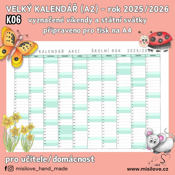 VELKÝ PLÁNOVACÍ KALENDÁŘ velikost A2-tisk na A4