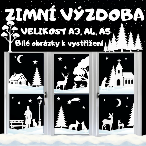 Výzdoba do oken - KRAJINA ZIMA - ZVÍŘATA