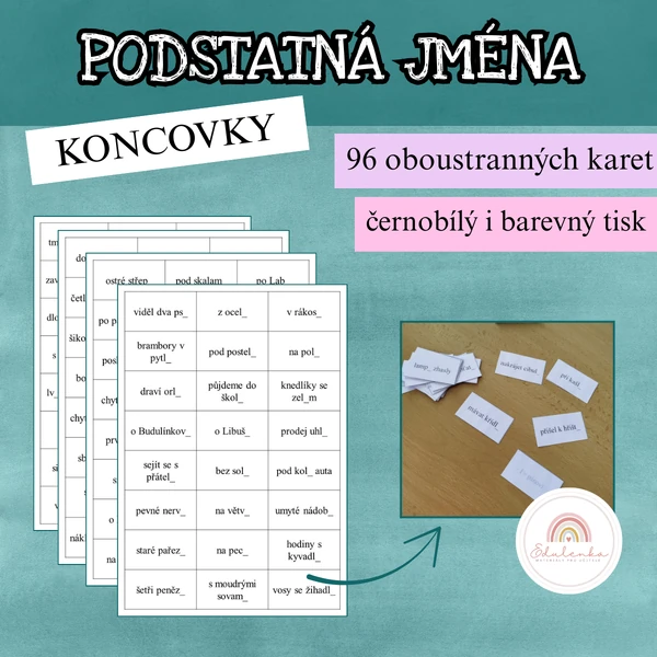 Koncovky podstatných jmen - karty k procvičování