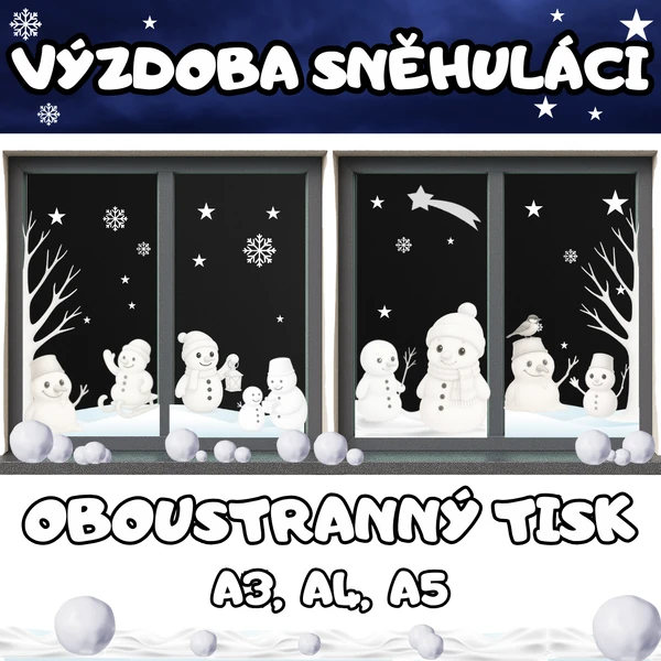 Sněhuláci - VÝZDOBA DO OKEN OBOUSTRANNÁ - ZIMA!