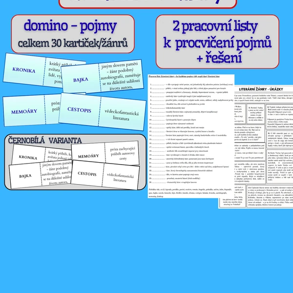 LITERÁRNÍ ŽÁNRY - domino + pracovní listy