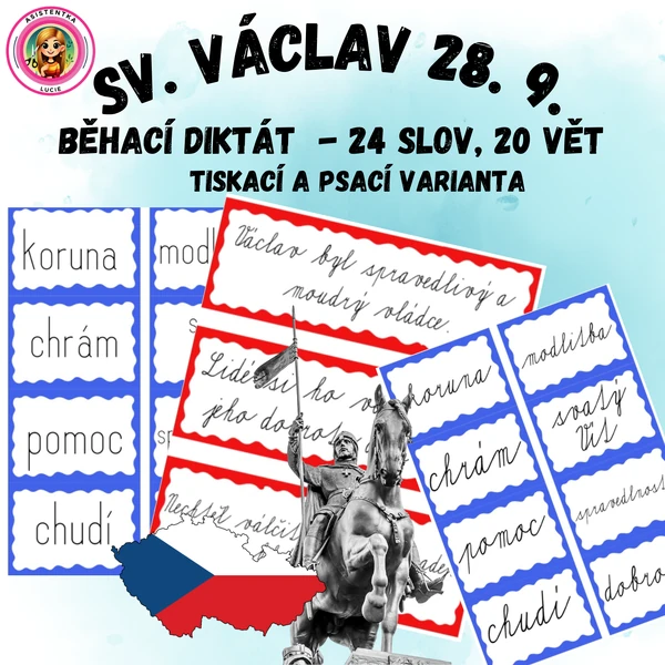 Svatý Václav běhací diktát - slova a věty v tiskací i psací formě