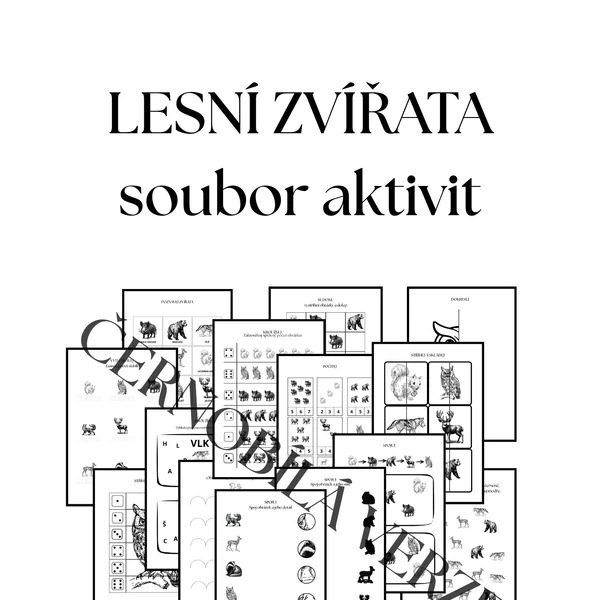 Lesní zvířata - soubor aktivit - černobílá verze