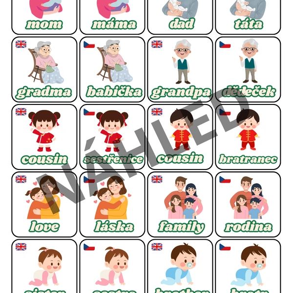 🤱PEXESO Rodina/Family EN > CZ (30 DVOJIC)