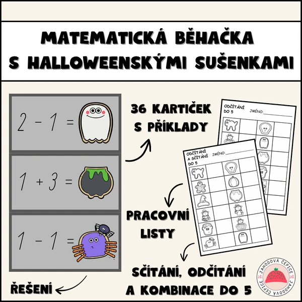 Matematická běhačka s halloweenskými sušenkami - sčítání a odčítání do 5