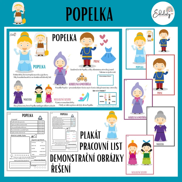 Popelka – plakát, postavy a pracovní list