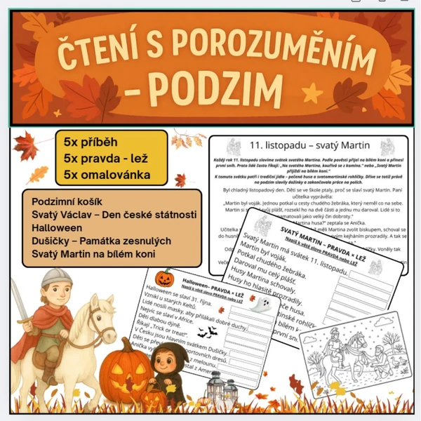 Čtení s porozuměním - SVATÝ VÁCLAV, SVATÝ MARTIN, HALLOWEEN, DUŠIČKY, PODZIM