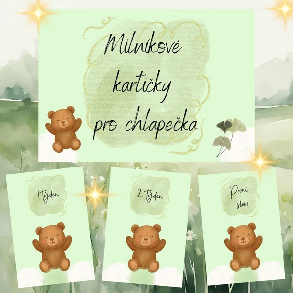 Milníkové kartičky s medvídkem pro chlapečka 