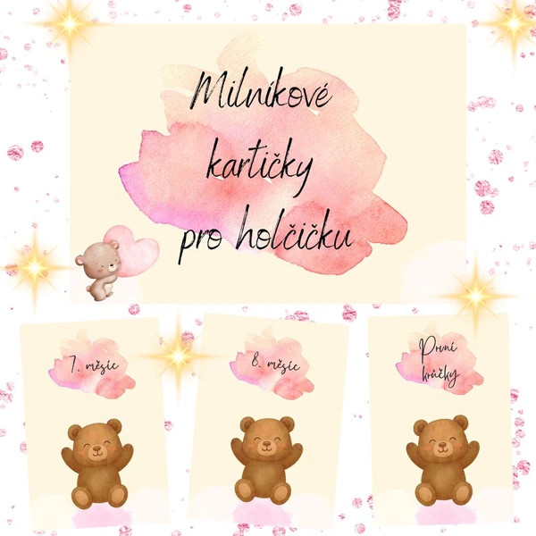 Milníkové kartičky s medvídkem pro holčičku 