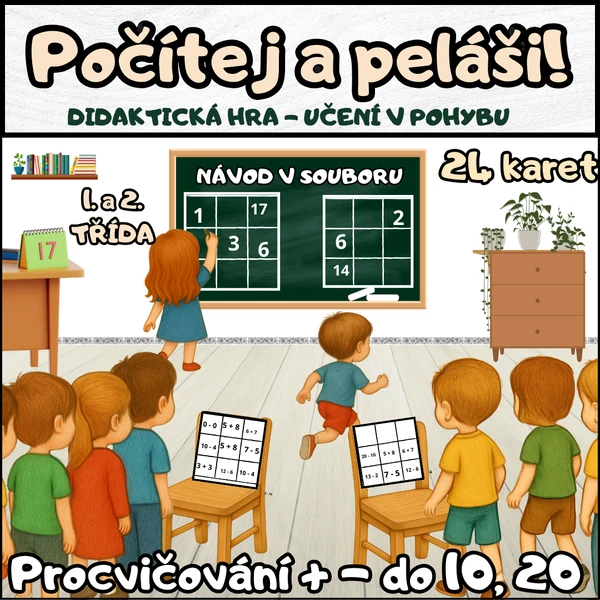 ✦ Počítej a peláši! ✦ Zábavná štafetová hra na procvičení sčítání a odčítání do 20