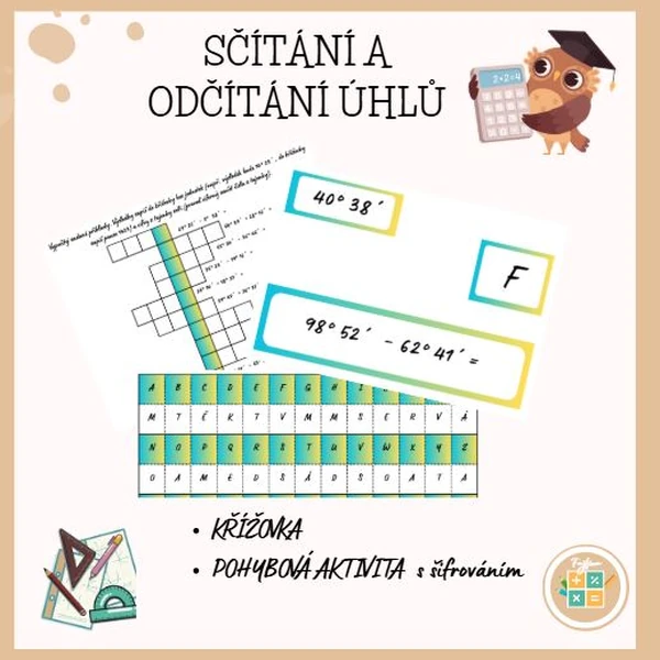 SČÍTÁNÍ a ODČÍTÁNÍ ÚHLŮ - pohybová aktivita a křížovka